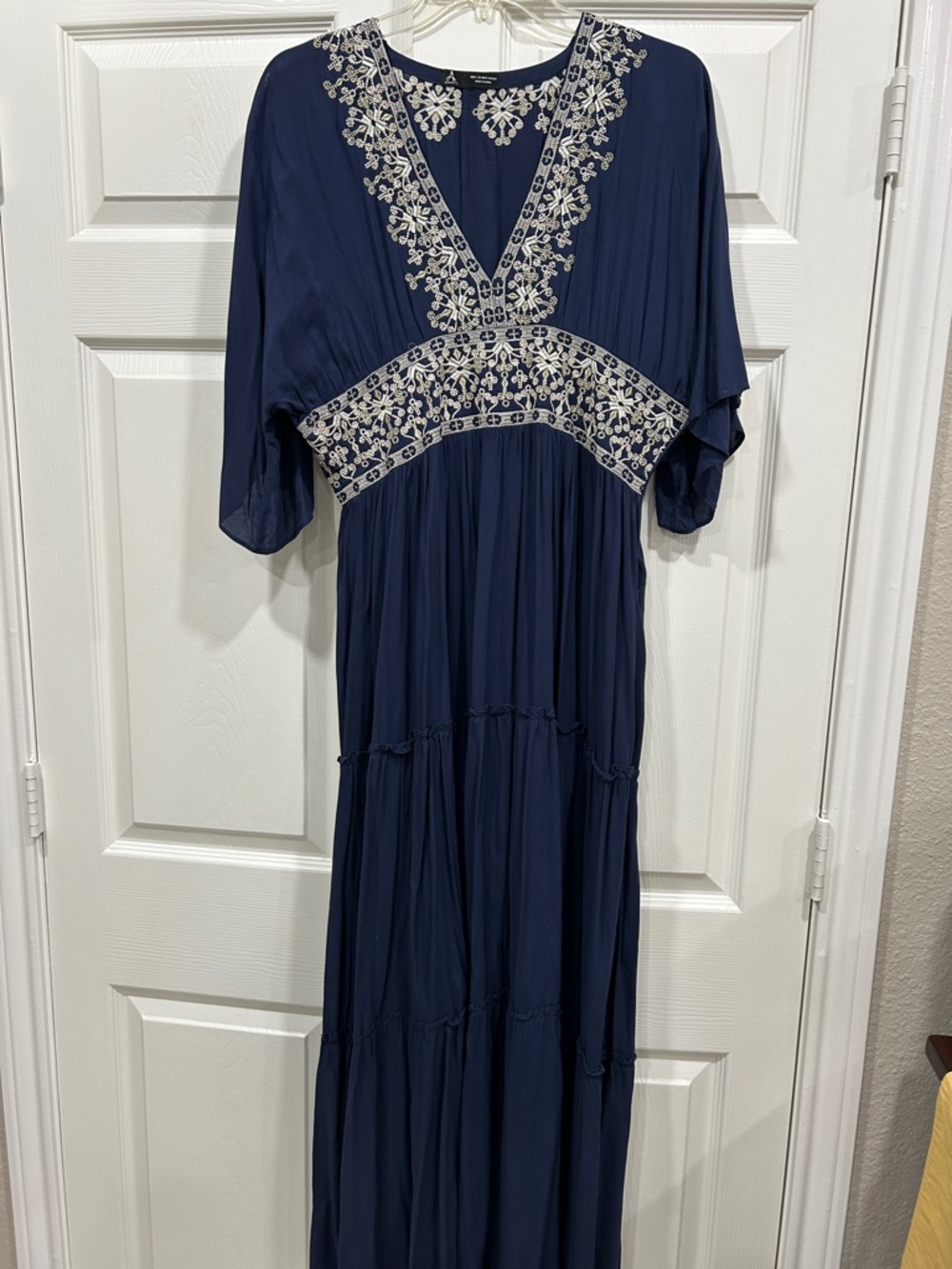 Navy Maxi Dress with Pewter and Ivory Embroidery